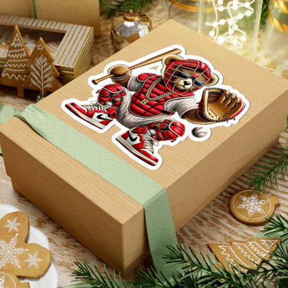 Baseball Teddy Bear Sticker: Gangsta Catcher in Red & Gold