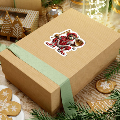 Baseball Teddy Bear Sticker: Gangsta Catcher in Red & Gold