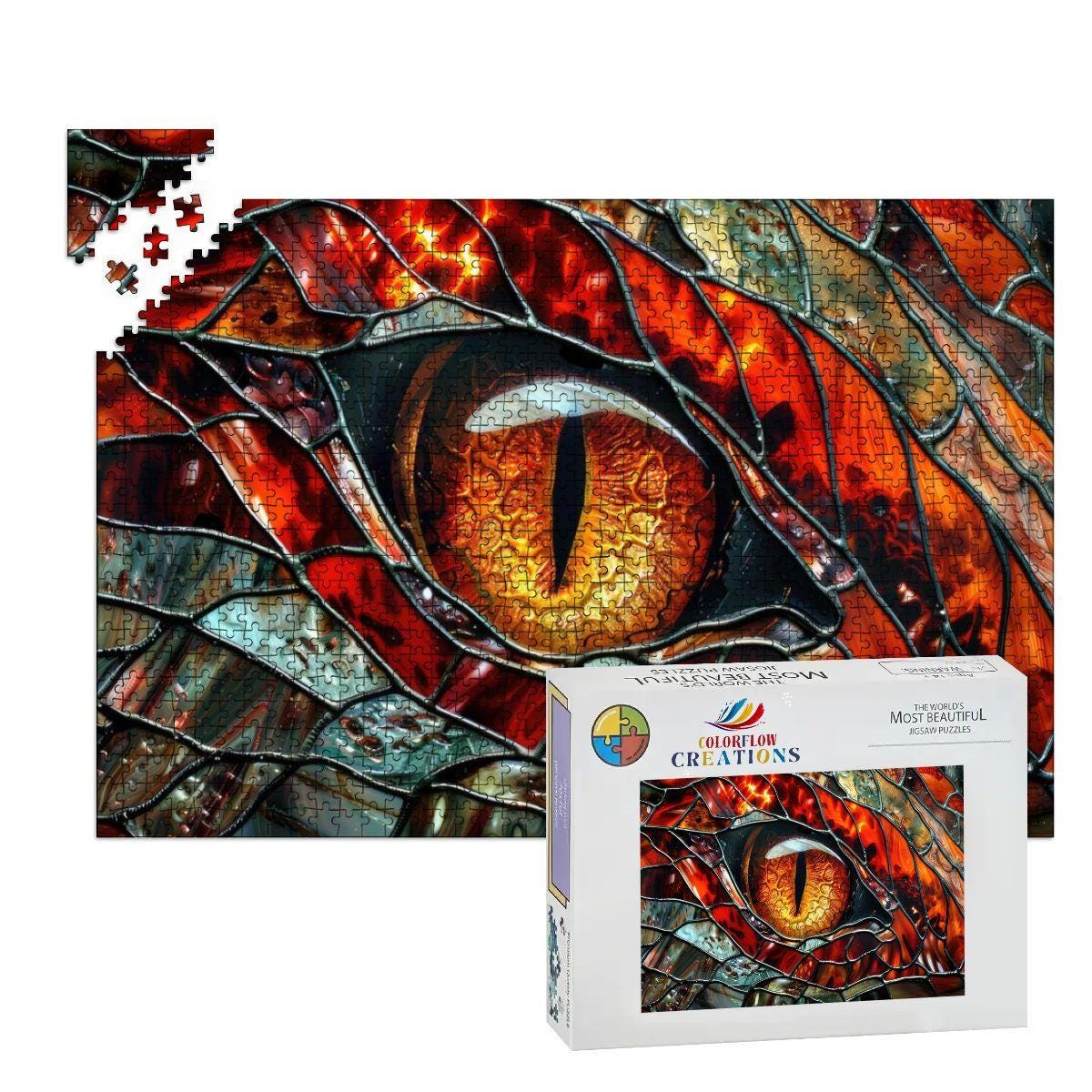 ColorFlow | Inferno Dragon Gaze Wooden Puzzle s | Molten Scaled Art