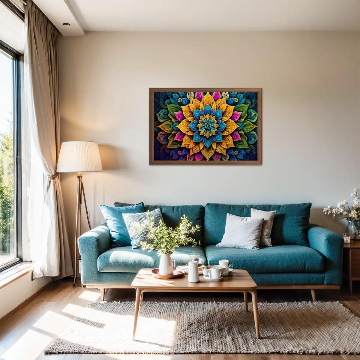 ColorFlow | Bright Bloom Mandala Wooden Puzzle 1000pc | Colorful Petal Puzzle