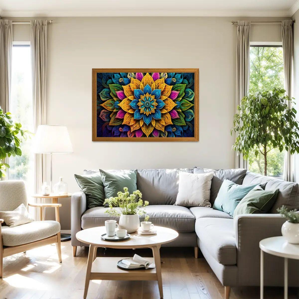 ColorFlow | Bright Bloom Mandala Wooden Puzzle 1000pc | Colorful Petal Puzzle