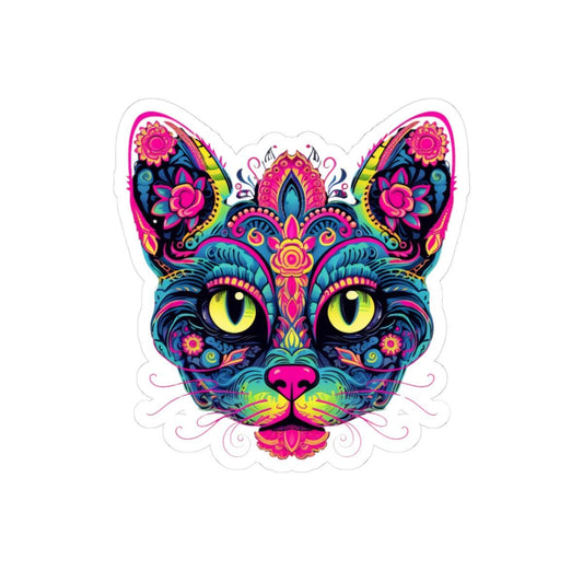 Psychedelic Cat Sticker: Floral Trippy Boho Vinyl Decal