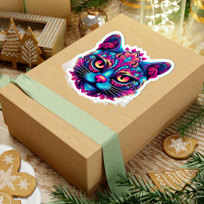 Psychedelic Cat Sticker: Neon Rainbow Trippy Feline Art
