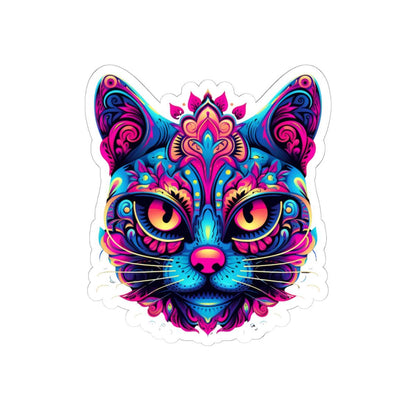 Psychedelic Cat Sticker: Neon Rainbow Trippy Feline Art