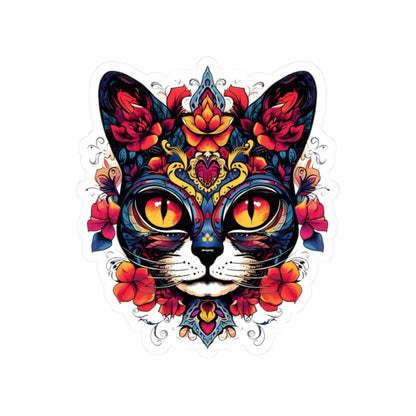 Floral Sugar Skull Cat Sticker: Día de los Muertos Calavera Vinyl Decal