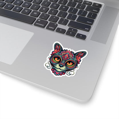 Psychedelic Cat Sticker: Mandala Floral Design, Boho Feline Art