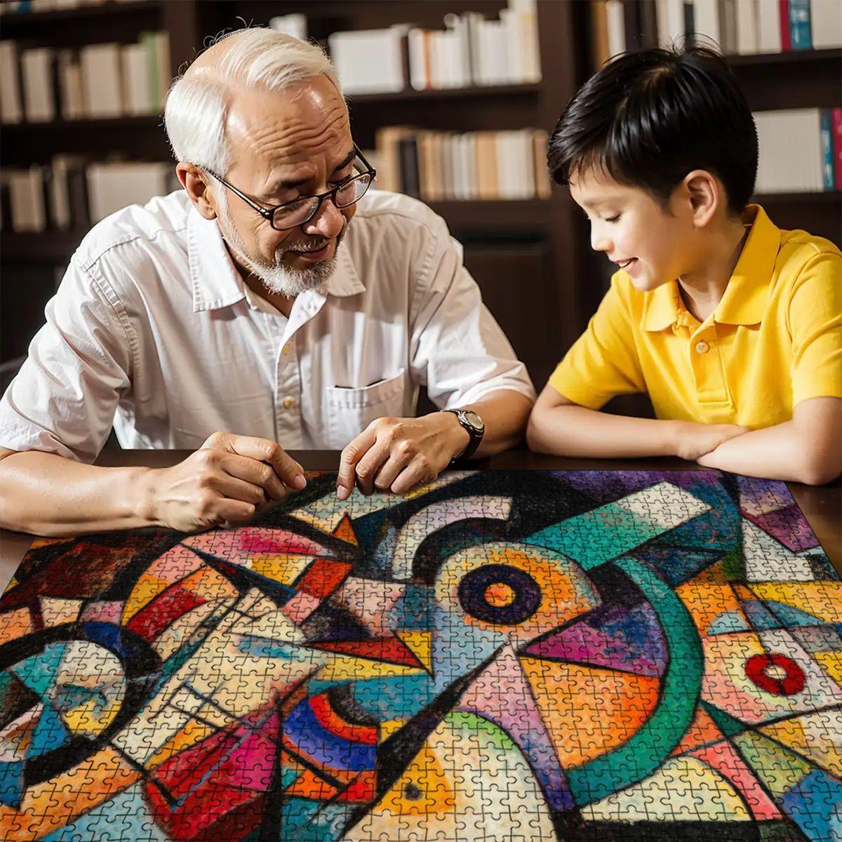 Geometric Abstract Jigsaw Puzzle:  Wooden Art - ColorFlow