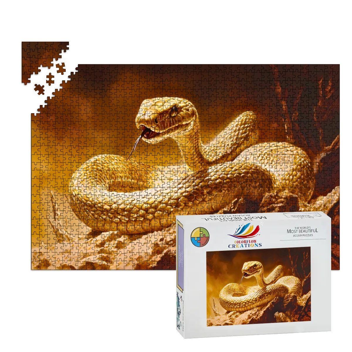 Golden Snake Wooden Jigsaw Puzzle:  Serpent Art