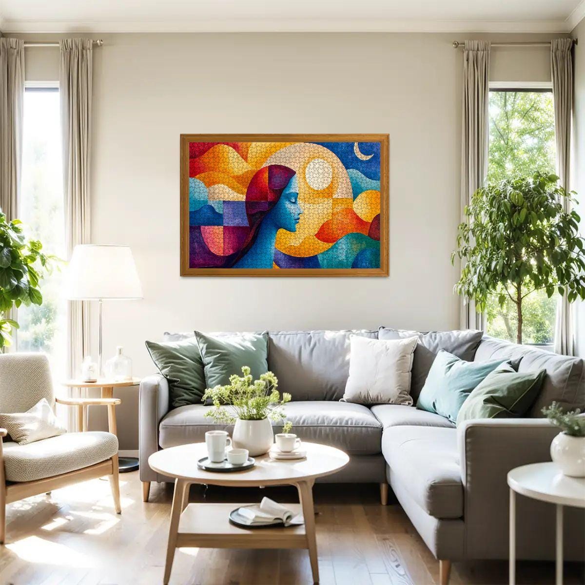 Abstract Woman and Sun Moon Puzzle:  Wooden Jigsaw Art