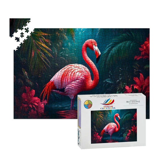 Pink Flamingo Jungle Puzzle:  Wooden Jigsaw Puzzle