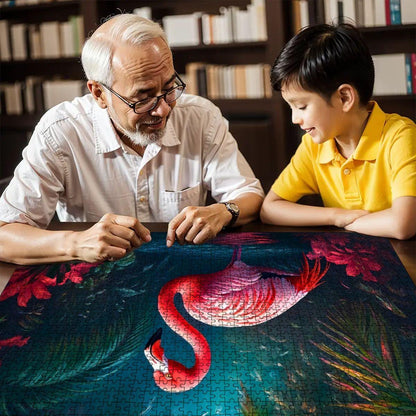 Pink Flamingo Jungle Puzzle:  Wooden Jigsaw Puzzle