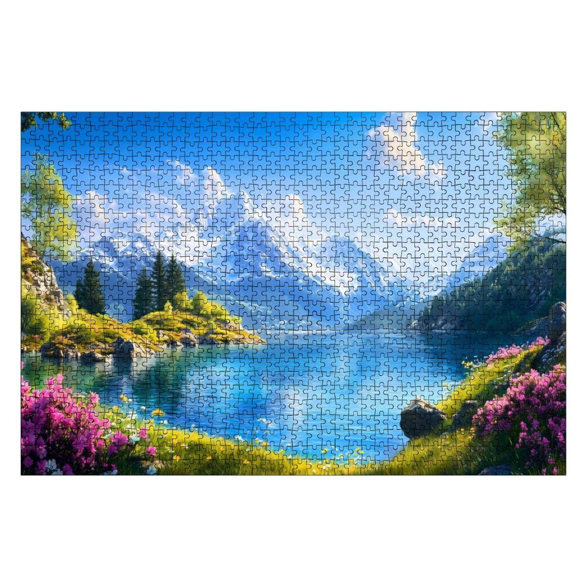 Alpine Lake  Wooden Jigsaw Puzzle: Glossy Mountain View