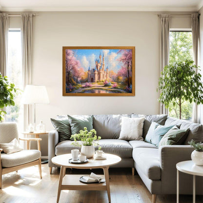 Enchanted Castle Jigsaw Puzzle: Dreamy Fantasy Scene, Spring Garden Blossoms