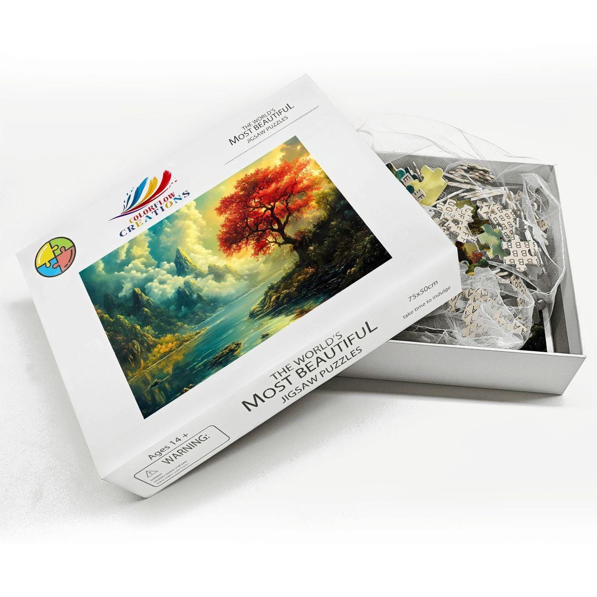Red Tree Fantasy Landscape Wooden Jigsaw Puzzle -