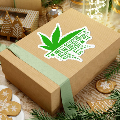 ColorFlow | I Bet My Soul Smells Like Weed Sticker Waterproof Vinyl Funny Cannabis Leaf Stoner Decal for Laptop Tumbler Pothead Gift