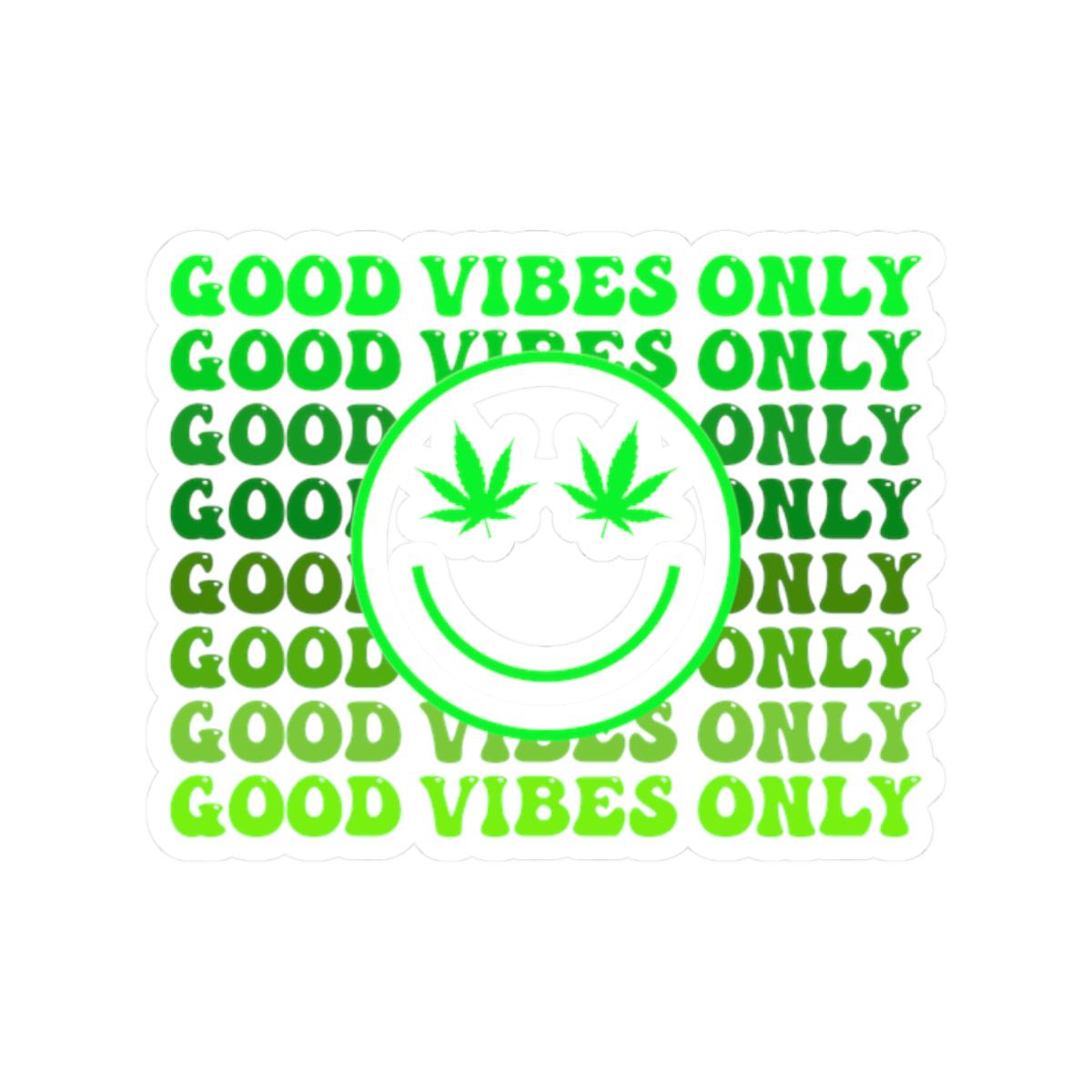 ColorFlow | Good Vibes Only Weed Sticker Waterproof Vinyl Cannabis Leaf Smiley Face Stoner Decal for Laptop Tumbler Blunt Box Gift