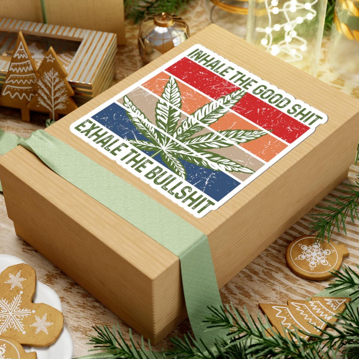 ColorFlow | Inhale the Good Shit Exhale the Bullshit Sticker Waterproof Vinyl Weed Quote Cannabis Leaf Retro Stoner Laptop Car Decal