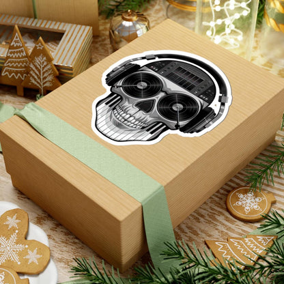 DJ Skull Sticker: Grayscale Vinyl Decal for Music Lovers