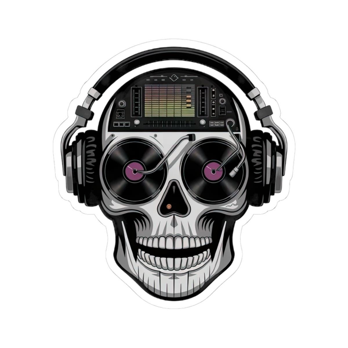 DJ Skull Sticker: Waterproof Vinyl Decal for Music Lovers