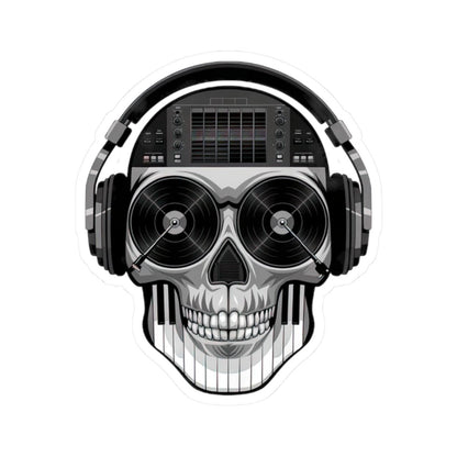 DJ Skull Sticker: Grayscale Vinyl Decal for Music Lovers