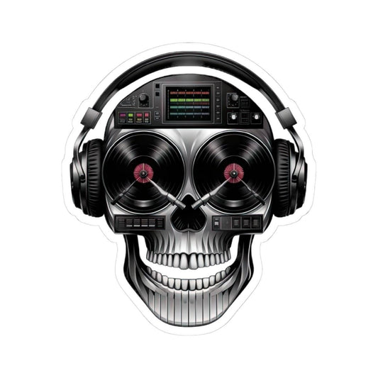 DJ Skull Sticker: Turntable Eyes, Mixer Forehead - Waterproof Vinyl Decal
