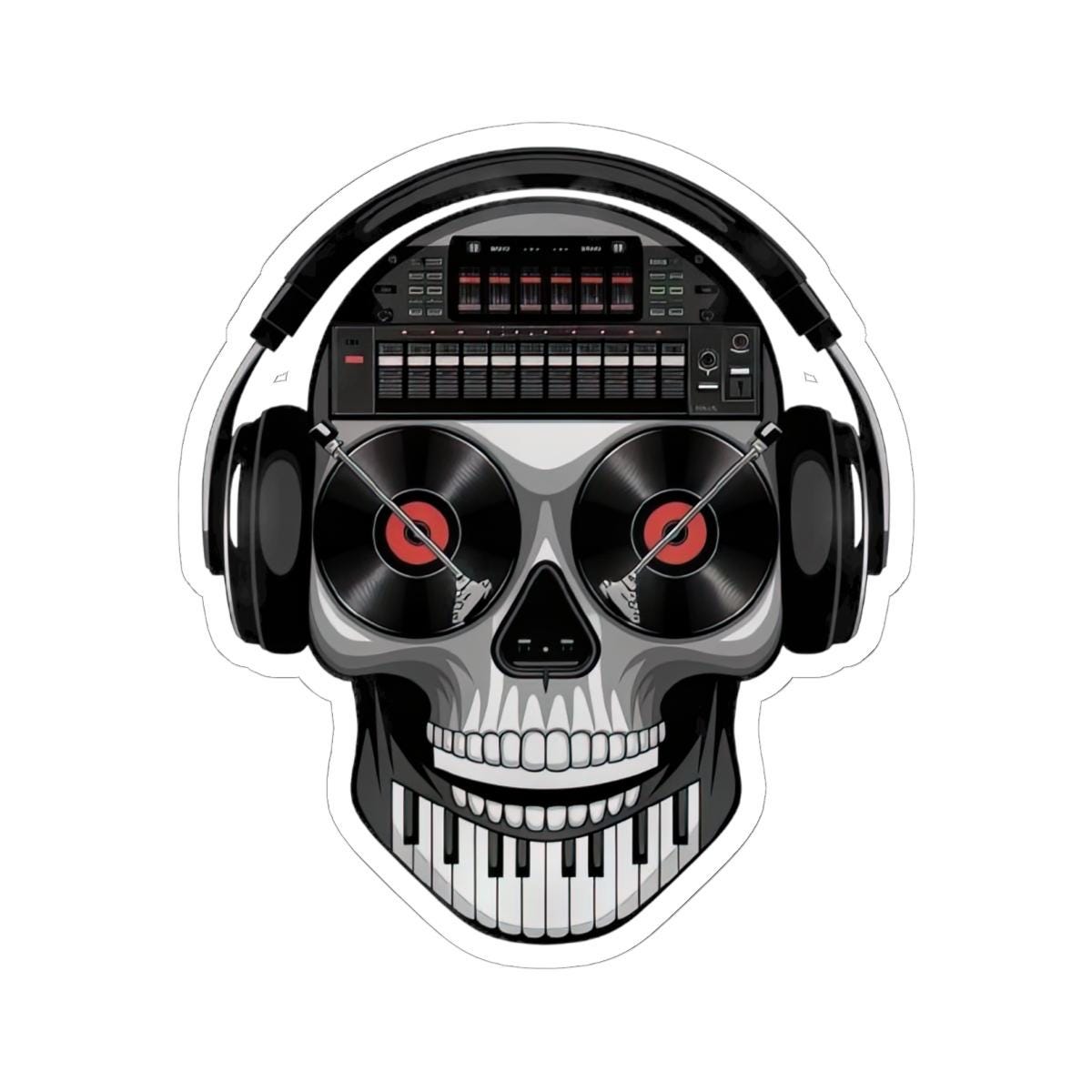 DJ Skull Sticker: Waterproof Vinyl EDM Music Producer Laptop Decal