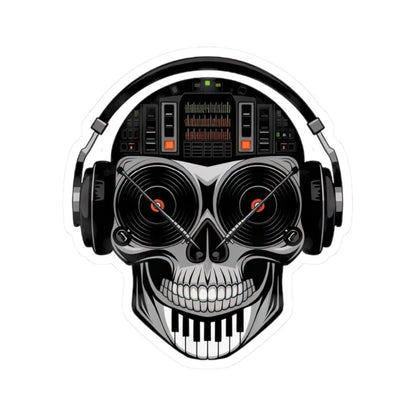 DJ Skull Sticker: Red Vinyl Eyes, Mixer, Piano - EDM Music Decal