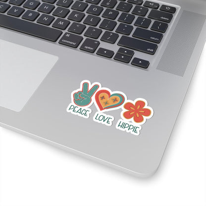 Peace Love Hippie Sticker: Retro 70s Groovy Flower Power Vinyl Decal