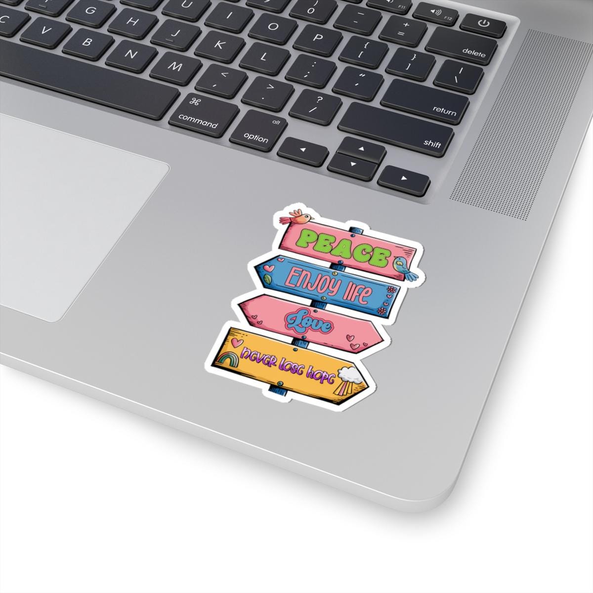 Peace Love Hope Sticker: Retro Signpost Vinyl Decal - Motivational Hippie Quote