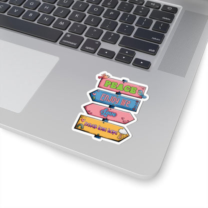 Peace Love Hope Sticker: Retro Signpost Vinyl Decal - Motivational Hippie Quote