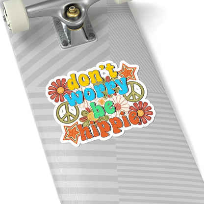 ColorFlow 'Don't Worry Be Hippie' Sticker: Retro 70s Groovy Floral Vinyl Decal