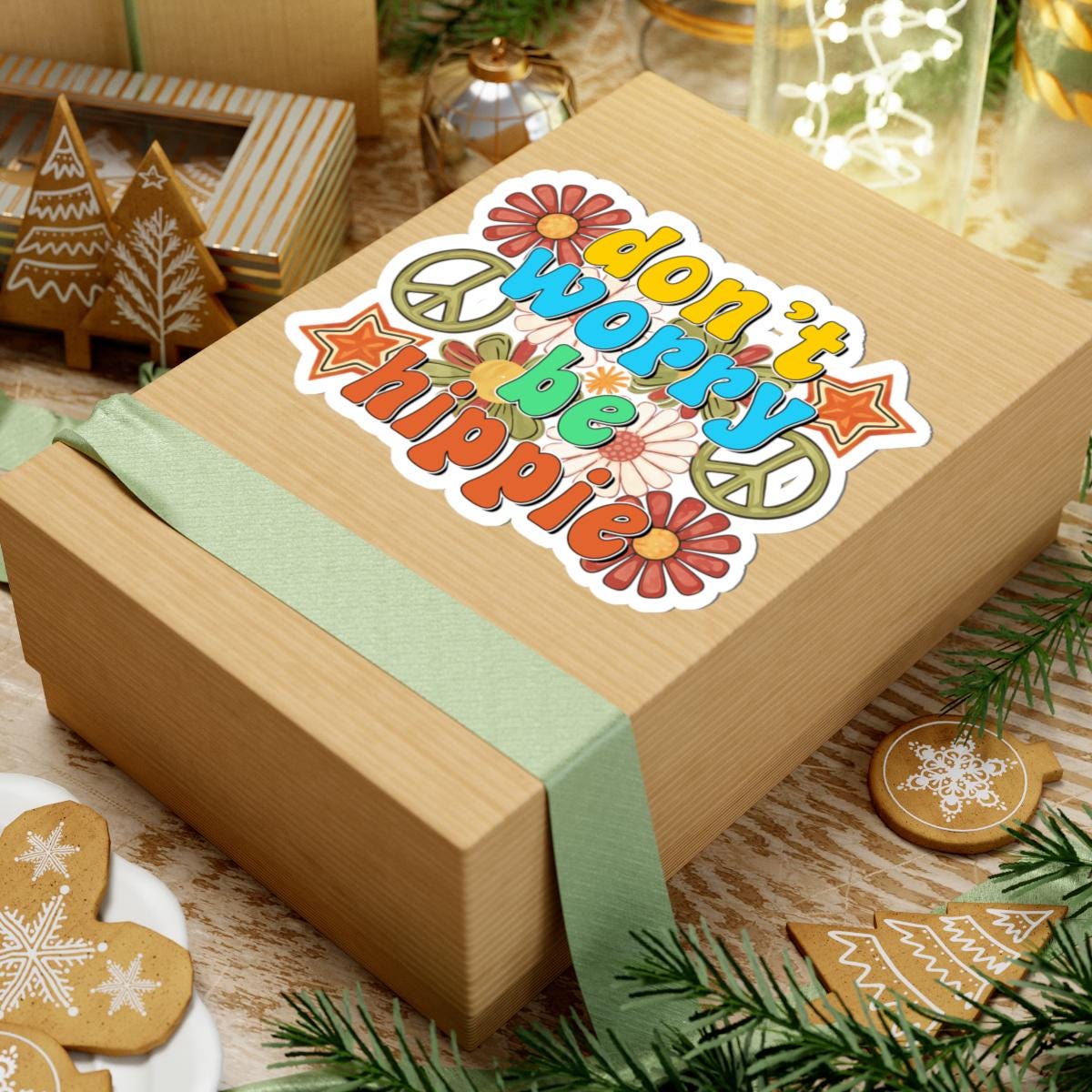 ColorFlow 'Don't Worry Be Hippie' Sticker: Retro 70s Groovy Floral Vinyl Decal