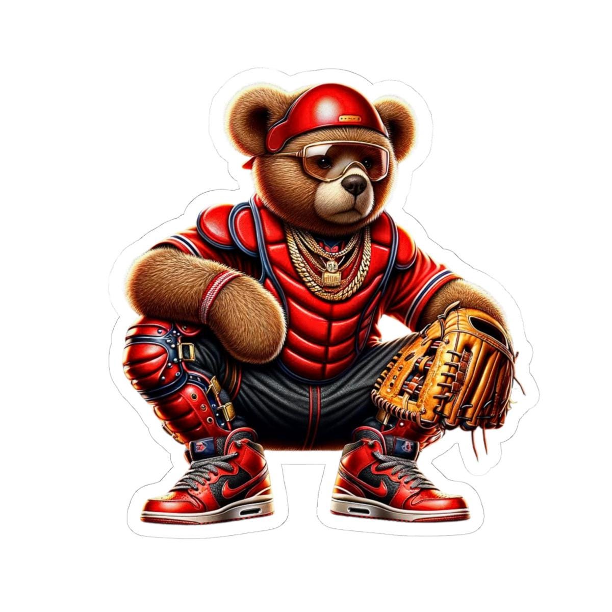 Gangsta Teddy Bear Baseball Catcher Sticker: Urban Vinyl Decal