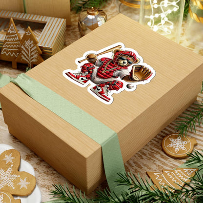 Baseball Teddy Bear Sticker: Gangsta Catcher in Red & Gold