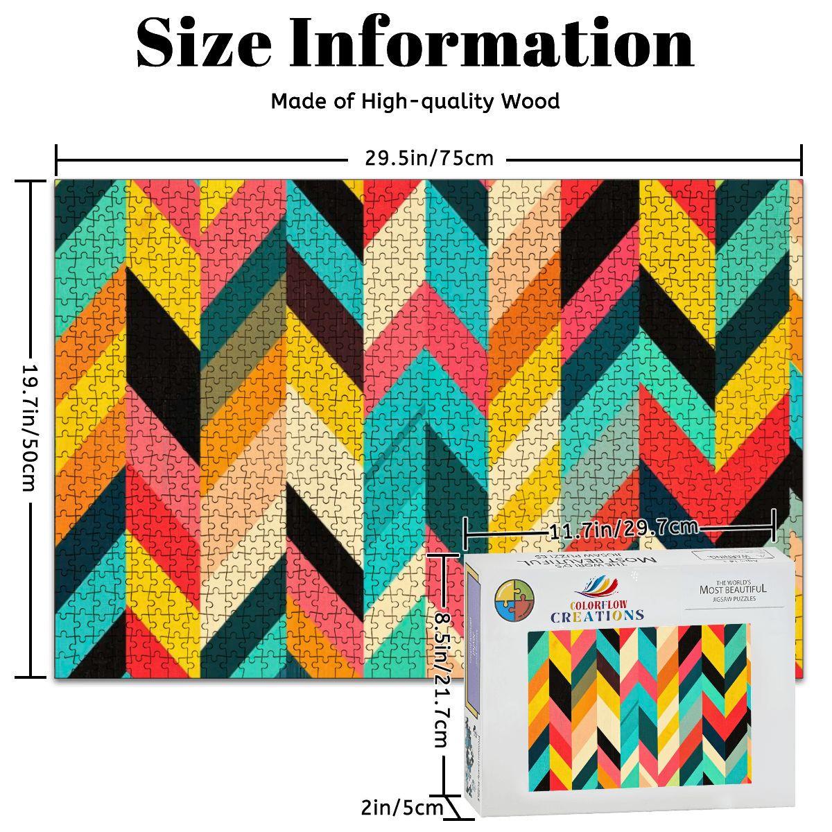 ColorFlow | Pop Art Chevron Wooden Puzzle 1000pc | Multicolor Geometric Puzzle