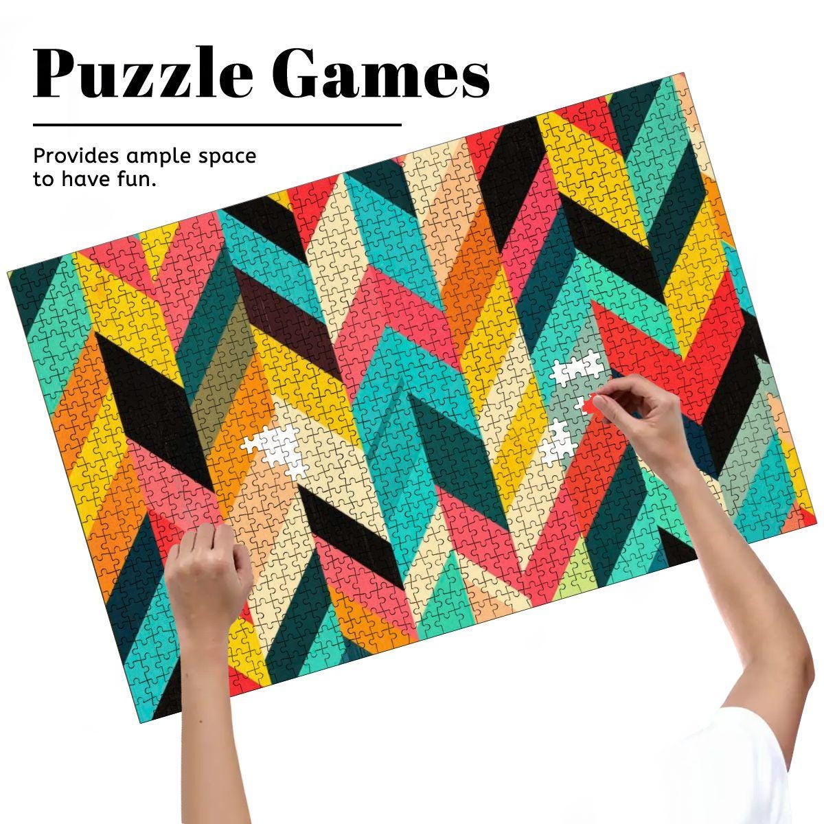 ColorFlow | Pop Art Chevron Wooden Puzzle 1000pc | Multicolor Geometric Puzzle