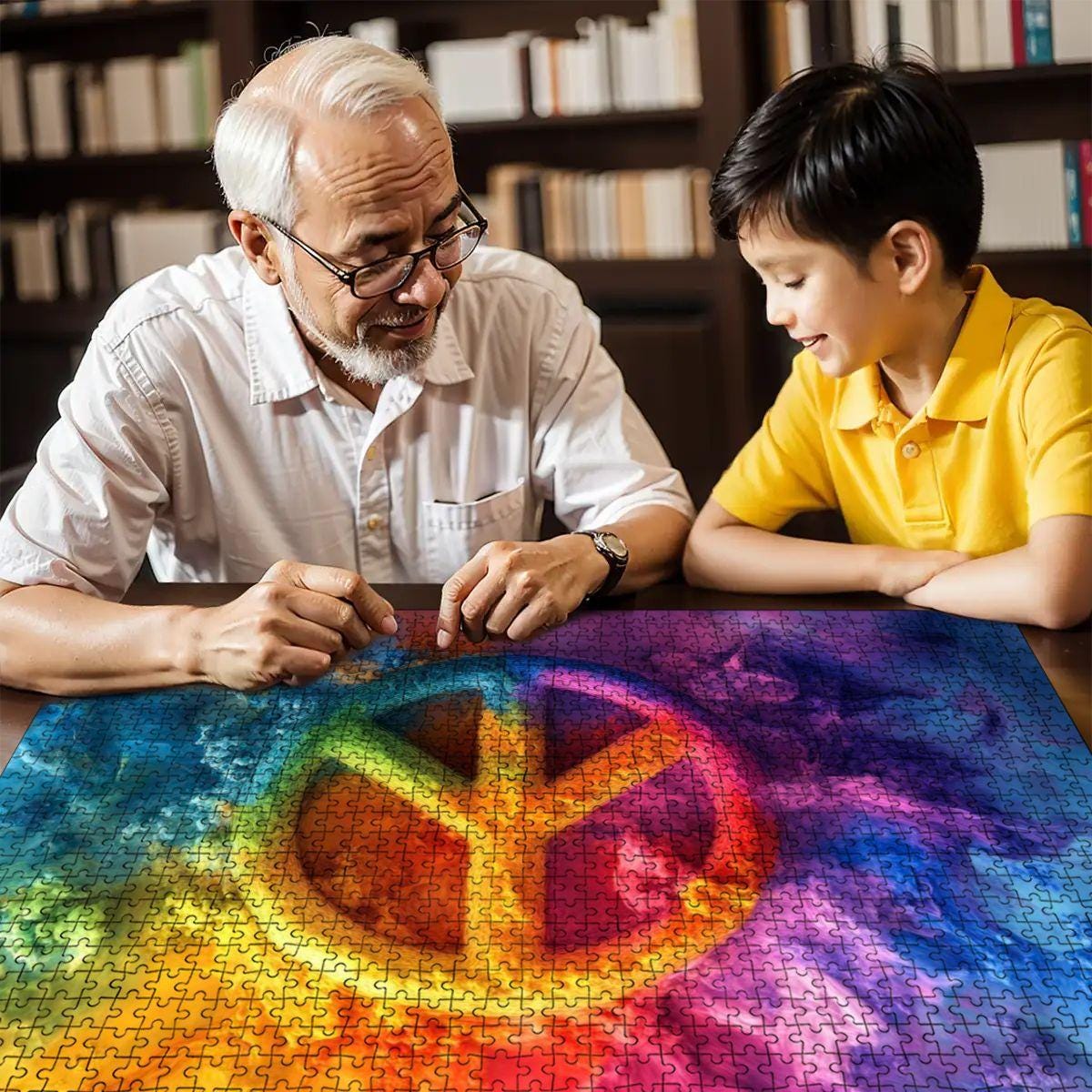 ColorFlow | Groovy Peace Sign Wooden Puzzle s | Colorburst Jigsaw