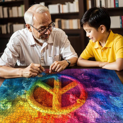 ColorFlow | Groovy Peace Sign Wooden Puzzle s | Colorburst Jigsaw