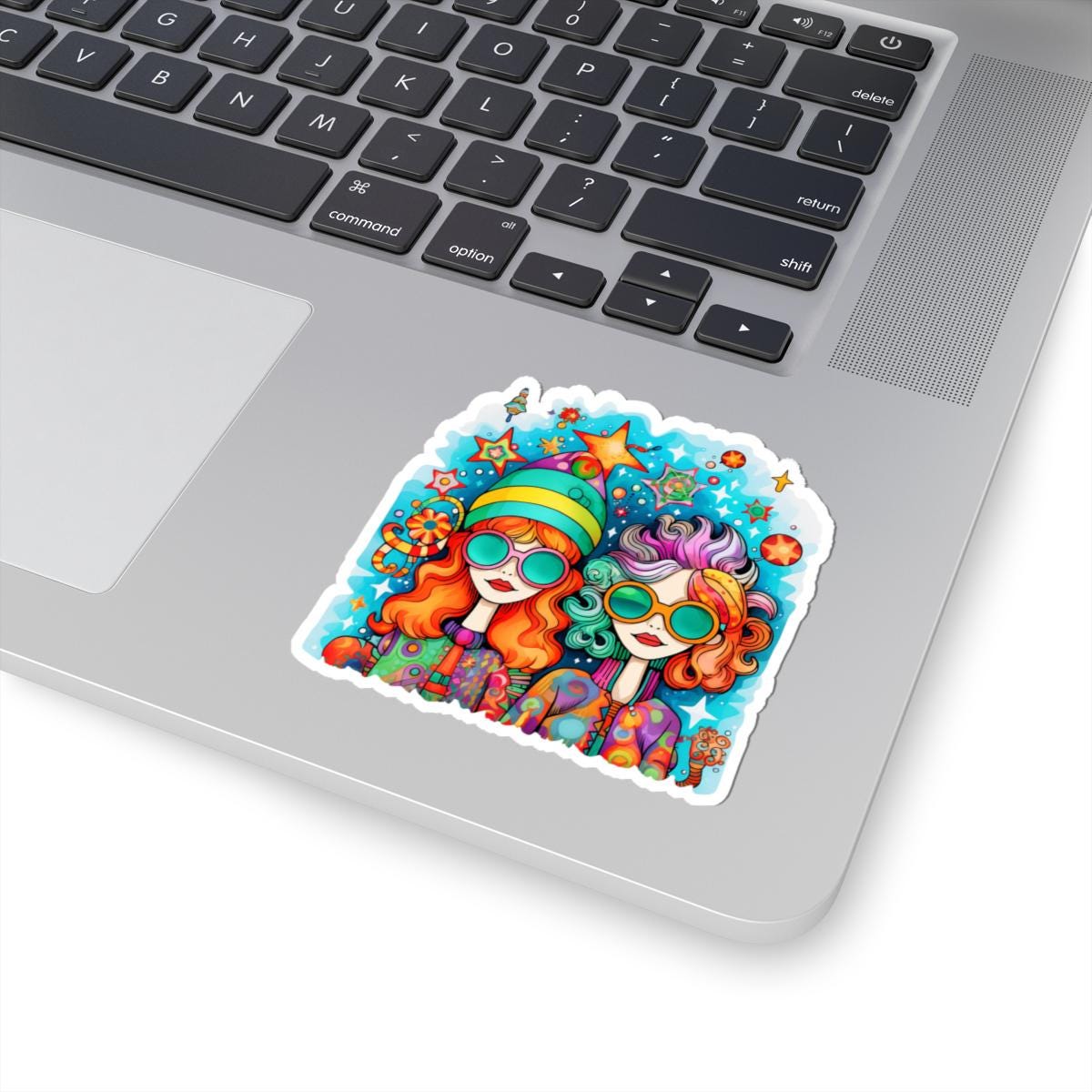 ColorFlow | Groovy Best Friends Sticker | Trippy Hippie Girls Kiss Cut Decal | Waterproof Retro 70s Vinyl Art for Laptop or Bottle