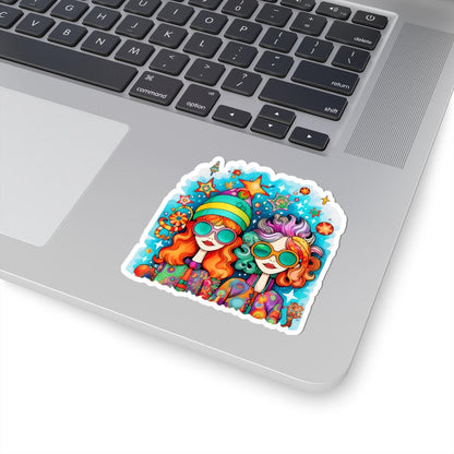 ColorFlow | Groovy Best Friends Sticker | Trippy Hippie Girls Kiss Cut Decal | Waterproof Retro 70s Vinyl Art for Laptop or Bottle
