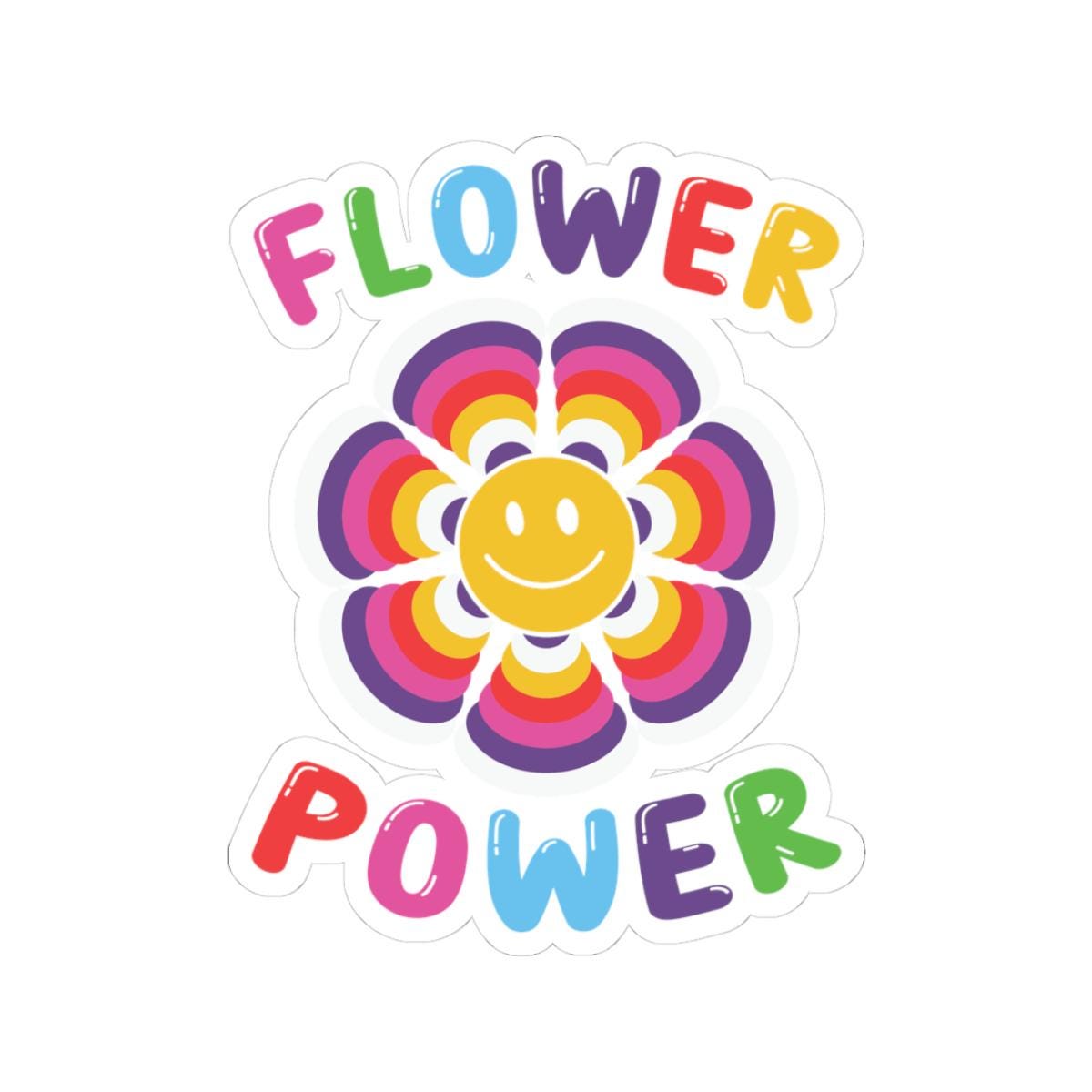 Flower Power Smiley Face Sticker: 70s Retro Rainbow Vinyl Decal