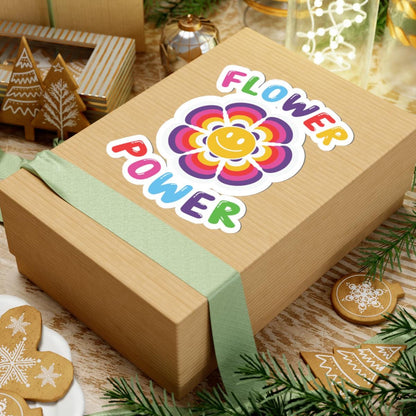 Flower Power Smiley Face Sticker: 70s Retro Rainbow Vinyl Decal