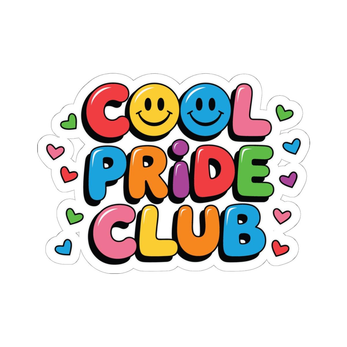 ColorFlow | Cool Pride Club Sticker | Colorful LGBTQ Vinyl Sticker with Smiley Faces | Glossy Queer Kiss Cut Sticker | Pride Month Gift