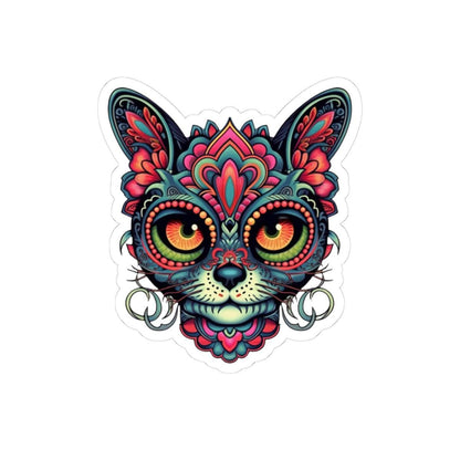 Psychedelic Cat Sticker: Mandala Floral Design, Boho Feline Art