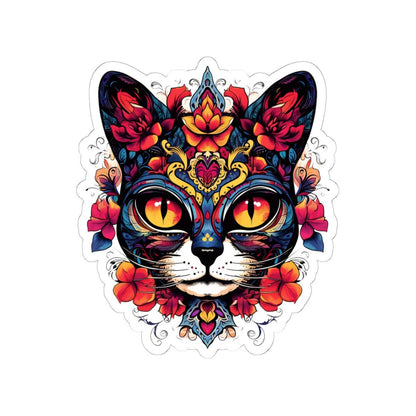 Floral Sugar Skull Cat Sticker: Día de los Muertos Calavera Vinyl Decal