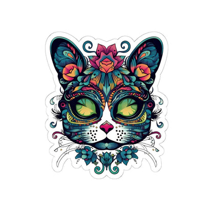 Botanical Cat Sticker: Psychedelic Mandala, Lotus Crown - Waterproof Vinyl Decal