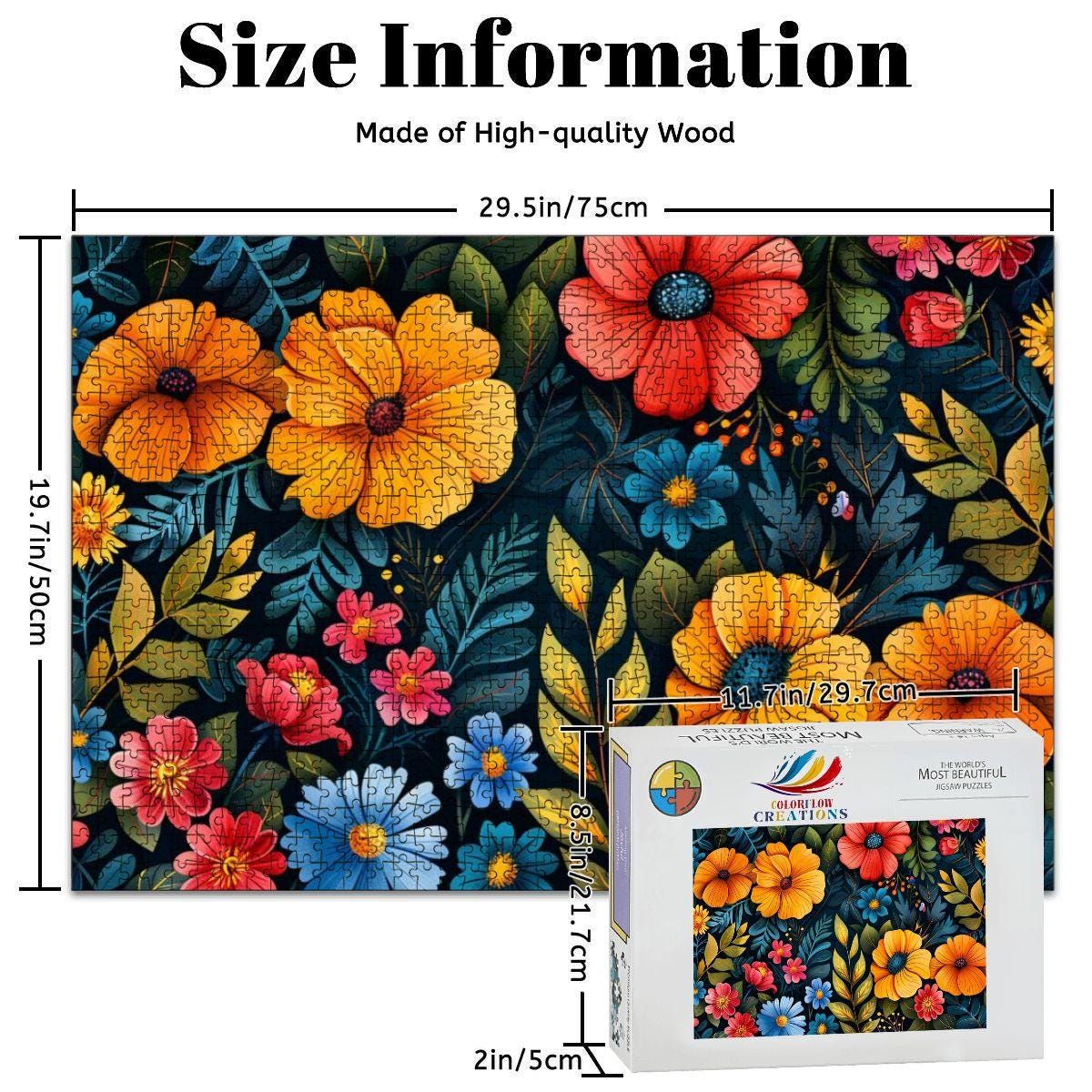 Floral Garden Wooden Jigsaw Puzzle:  Colorful Art