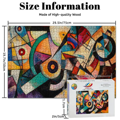 Geometric Abstract Jigsaw Puzzle:  Wooden Art - ColorFlow