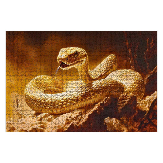 Golden Snake Wooden Jigsaw Puzzle:  Serpent Art