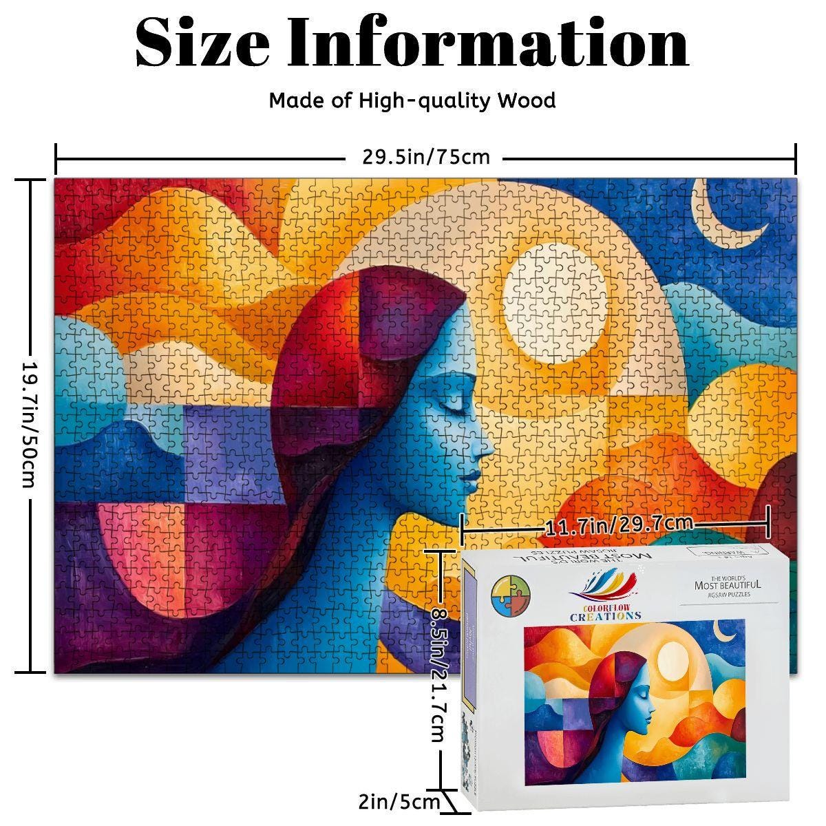Abstract Woman and Sun Moon Puzzle:  Wooden Jigsaw Art
